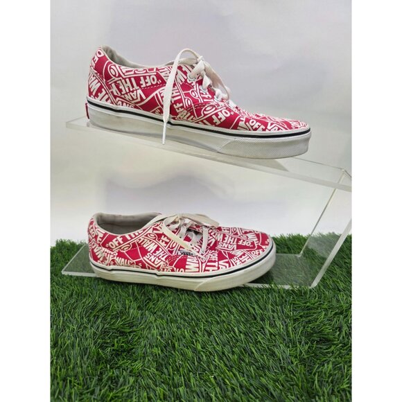 Kids Vans Off The Wall Logo Red & White Canvas Lace-Up Sneakers Youth sz 3.5 - Picture 3 of 8